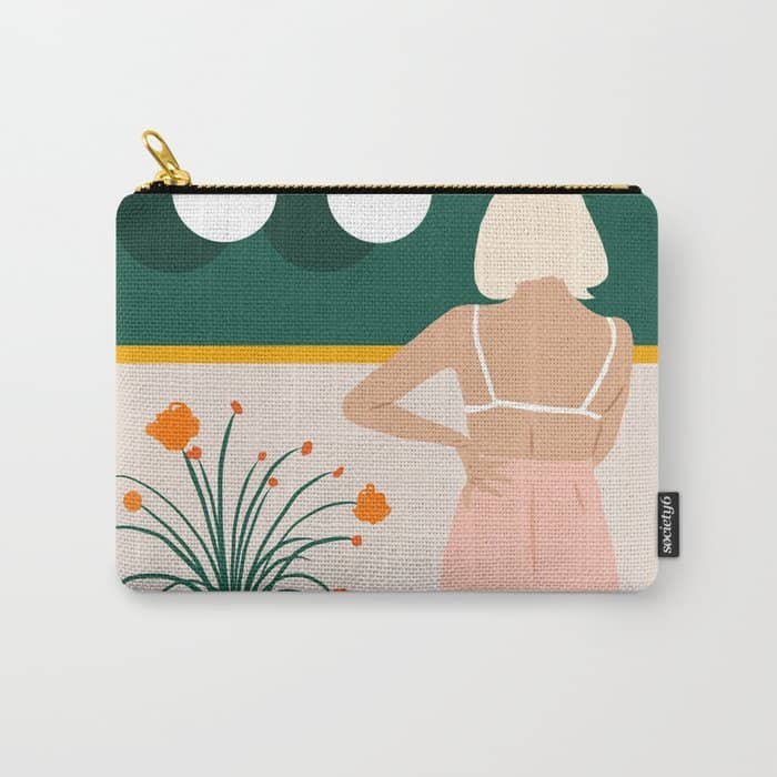 Texting, Millennial Woman Young Bohemian High Fashion Love Pastel Home Decor Blush Carry All Pouch