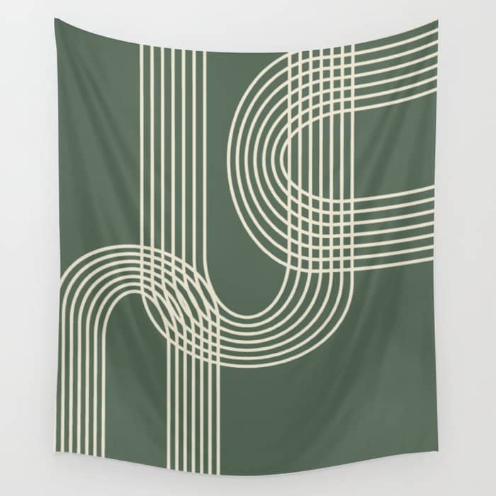 Minimalist Lines In Forest Green Wall Tapestry