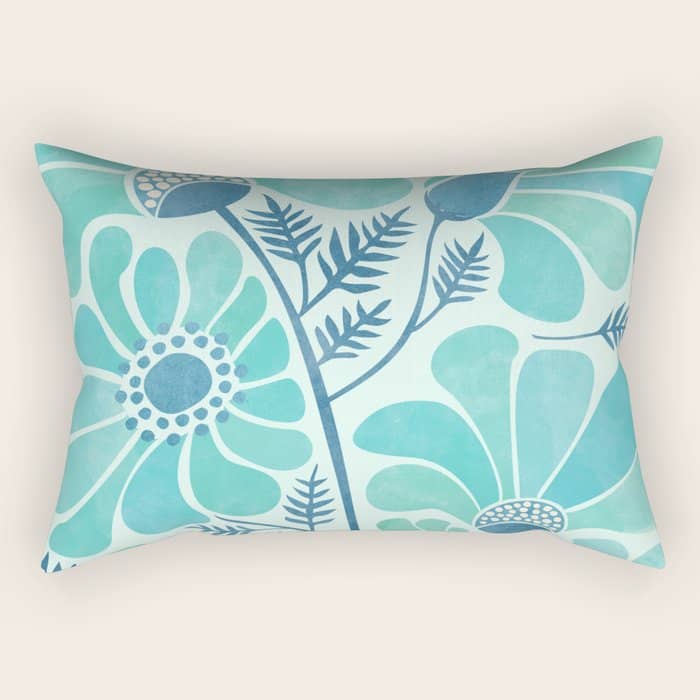 Himalayan Blue Poppies Floral Rectangular Pillow