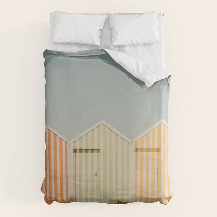 Pastel Candy Striped Beach Huts - Summer Beach Photography By Ingrid Beddoes Duvet Cover