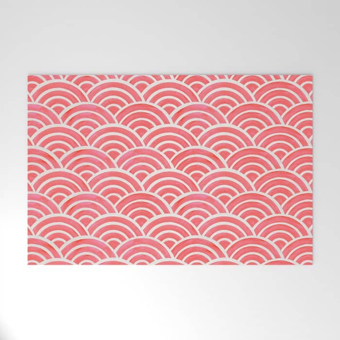 Japanese Seigaiha Wave Pattern - Coral Welcome Mat