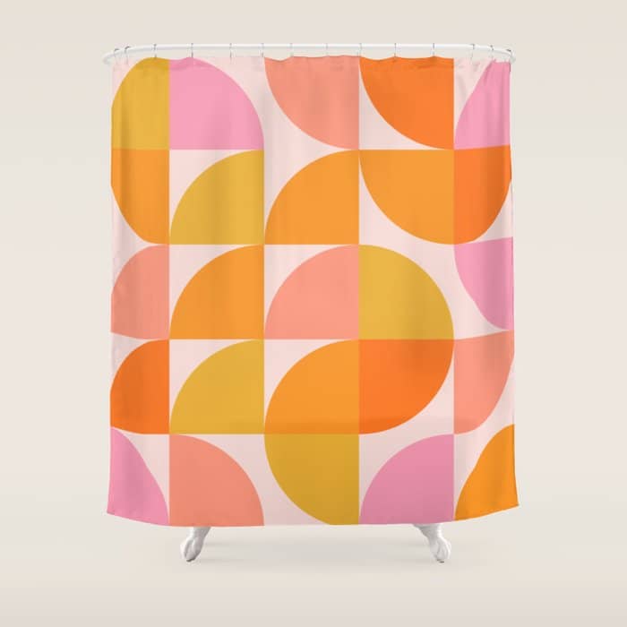 Mid Century Mod Geometry In Pink And Orange Shower Curtain