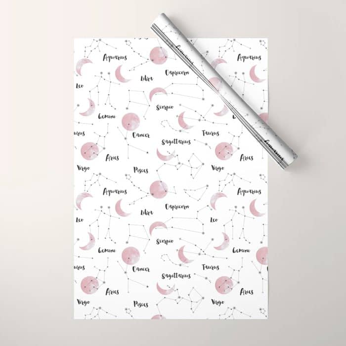Pink Moon And Constellations Wrapping Paper
