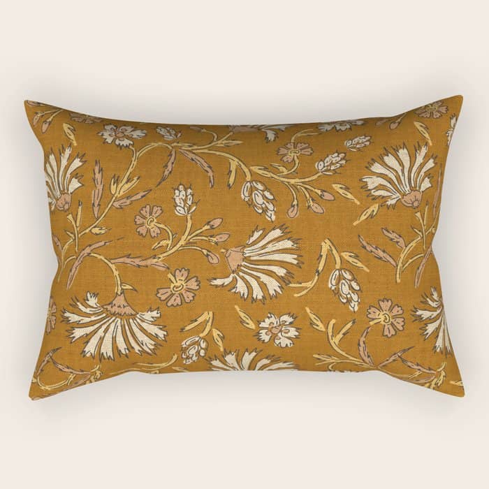 Kalami Floral Mustard Rectangular Pillow
