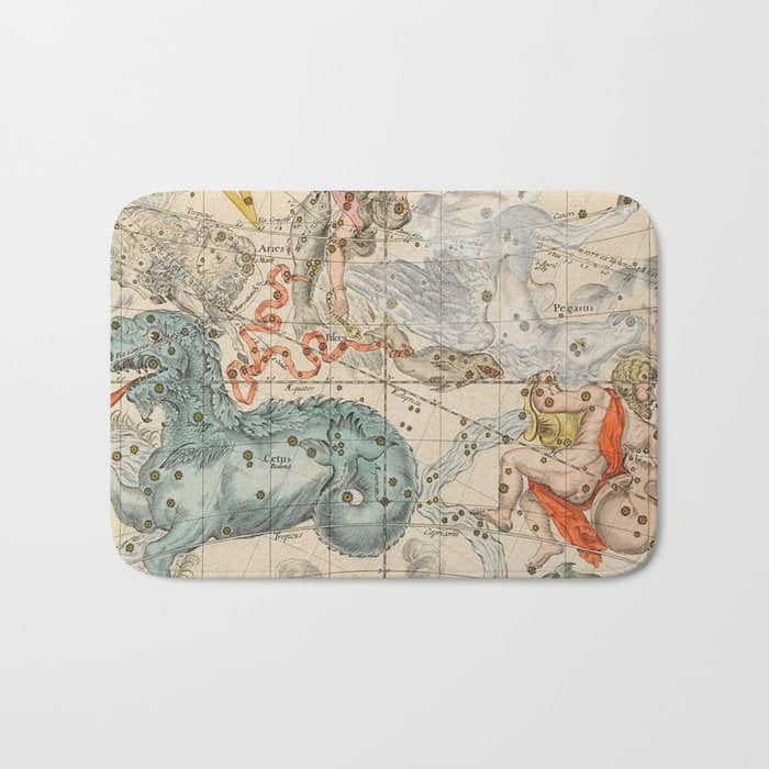 Vintage Celestial & Astrological Map  (1693) Bath Mat