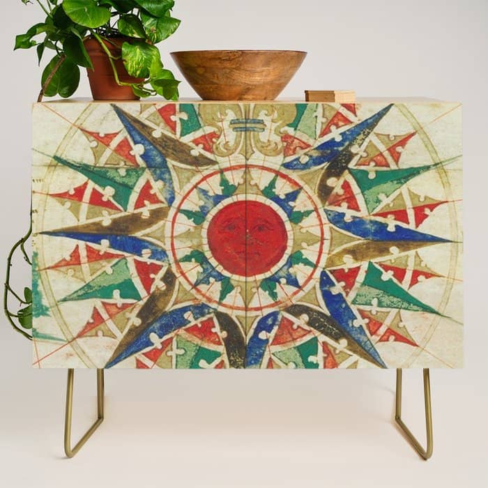 Vintage Compass Rose Diagram (1502) Credenza