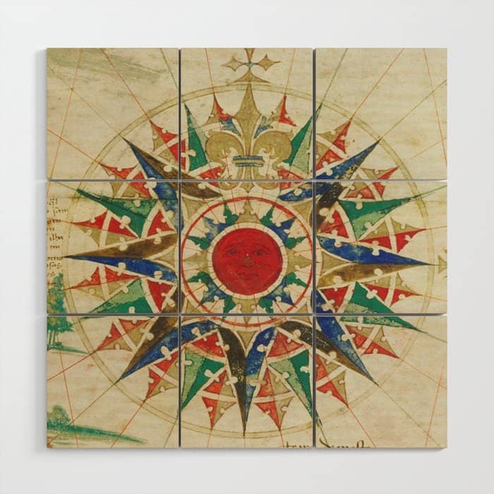 Vintage Compass Rose Diagram (1502) Wood Wall Art