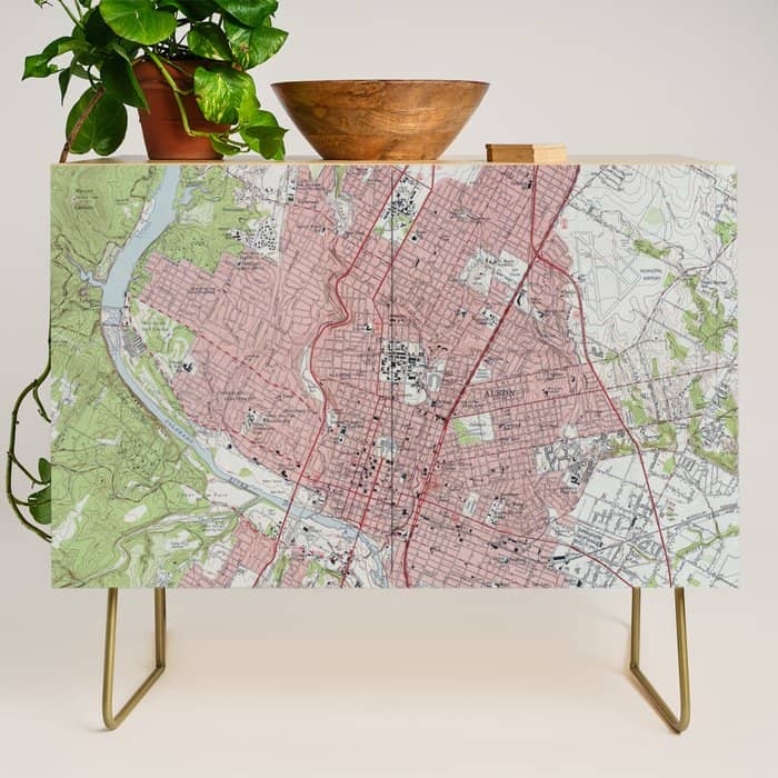 Vintage Map Of Austin Texas (1955) Credenza