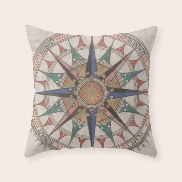 Historical Nautical Compass (1543) Throw Pillow