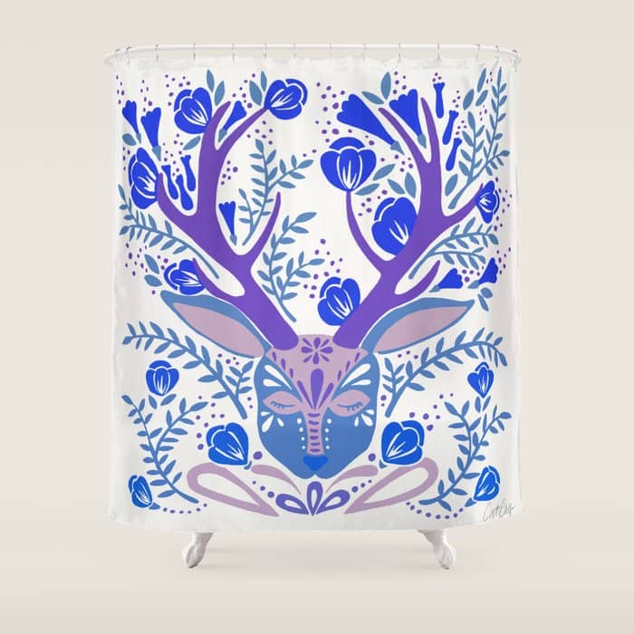 Floral Antlers - Blue Palette Shower Curtain