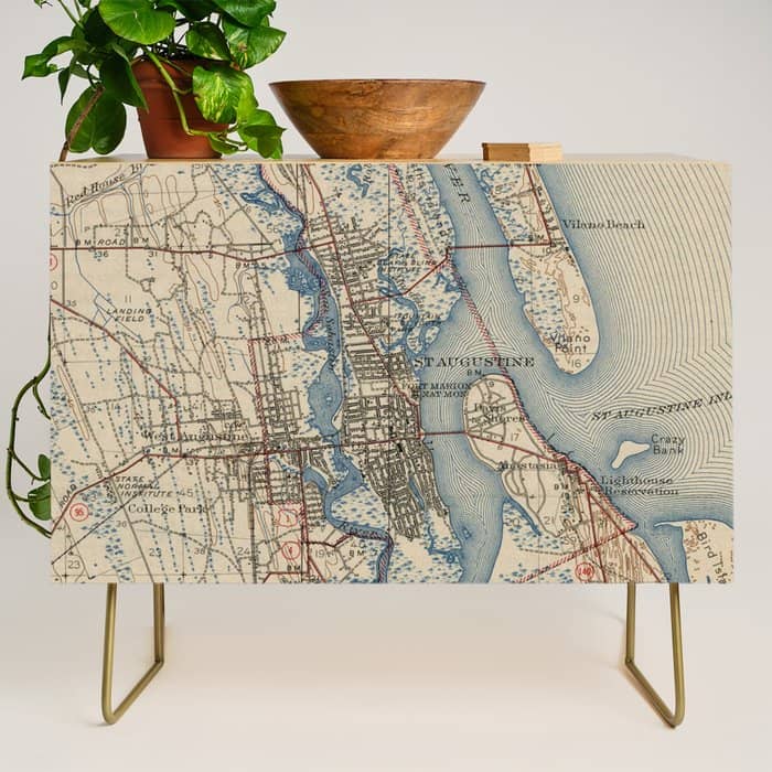 Vintage Map Of St. Augustine Florida (1937) Credenza