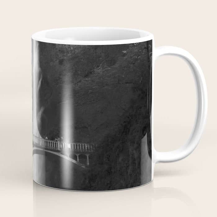 Multnomah Falls Oregon Waterfall Black And White Coffee Mug
