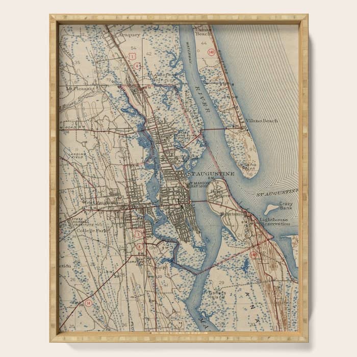 Vintage Map Of St. Augustine Florida (1937) Serving Tray