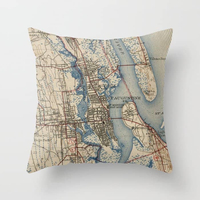Vintage Map Of St. Augustine Florida (1937) Throw Pillow