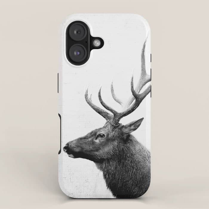 Bull Elk  Black And White Wildlife Photography Iphone Case