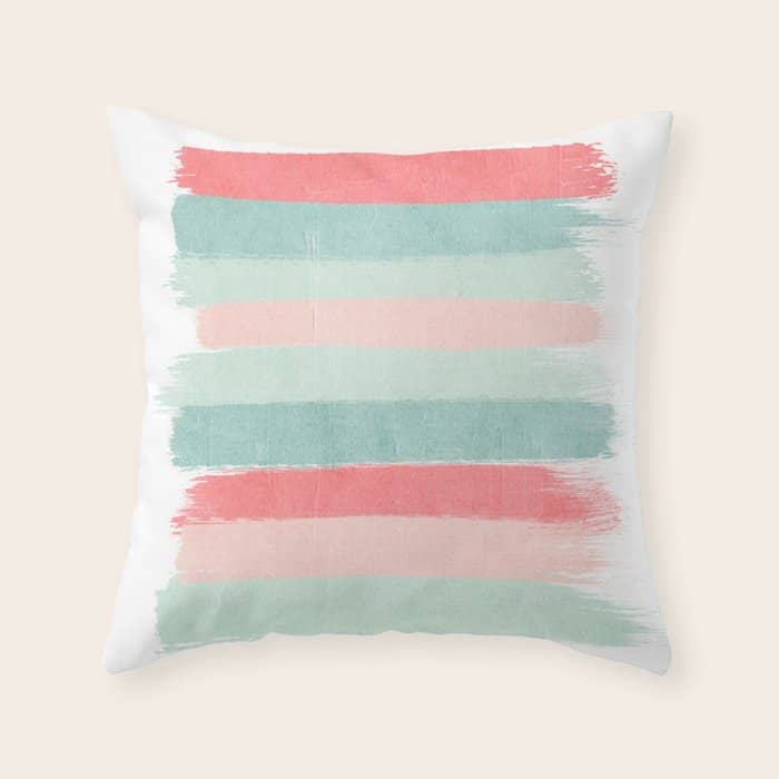 Stripes Painted Coral Minimal Mint Teal Bright Southern Charleston Decor Colors Throw Pillow
