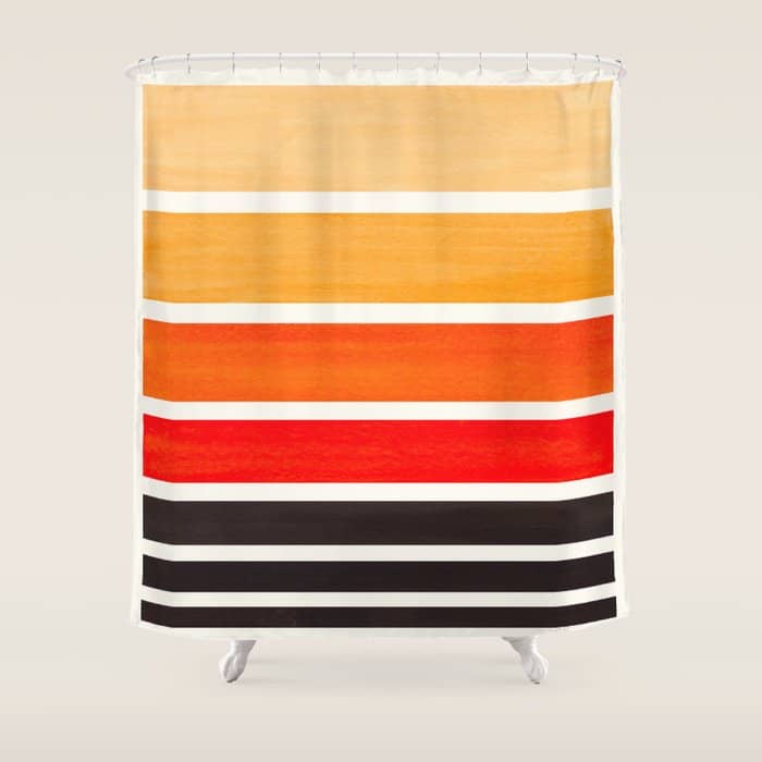 Orange Minimalist Watercolor Mid Century Staggered Stripes Rothko Color Block Geometric Art Shower Curtain