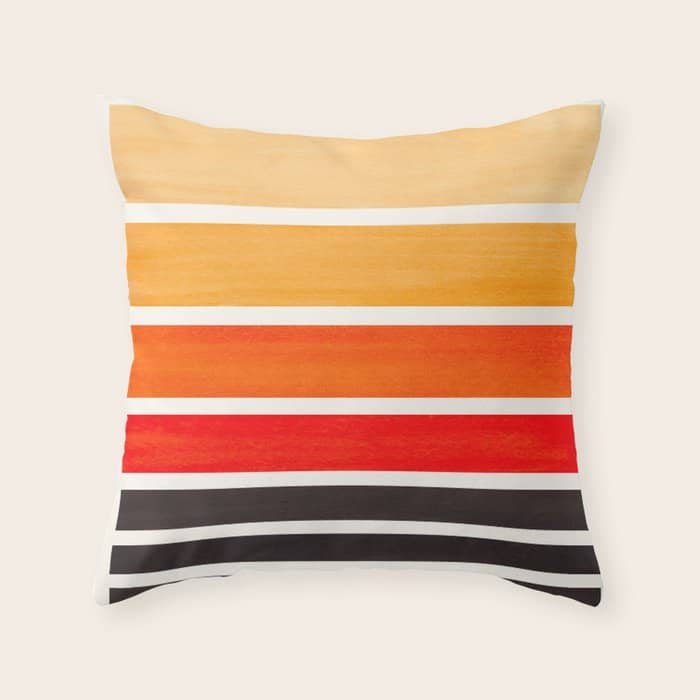 Orange Minimalist Watercolor Mid Century Staggered Stripes Rothko Color Block Geometric Art Throw Pillow