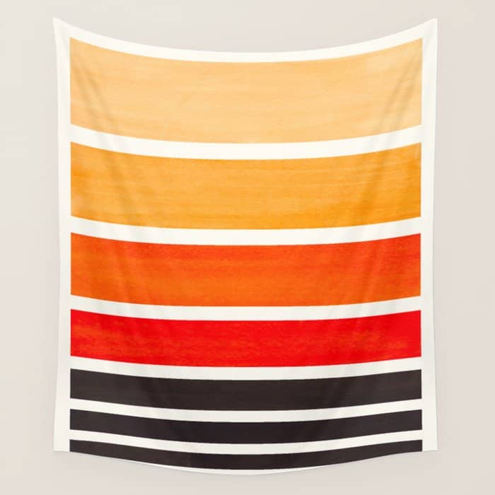 Orange Minimalist Watercolor Mid Century Staggered Stripes Rothko Color Block Geometric Art Wall Tapestry