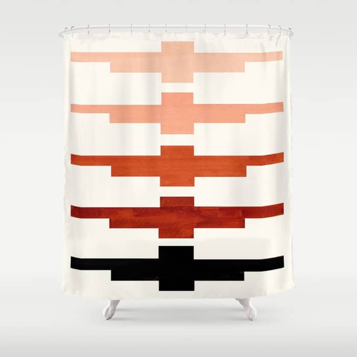 Mid Century Minimalist Ancient Aztec Inca Geometric Pattern Watercolor Brown Colorful Gouache Painti Shower Curtain