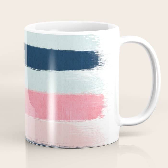 Striped Painted Coral Mint Navy Pink Pattern Stripes Minimalist Coffee Mug