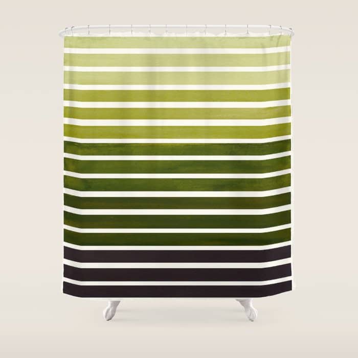 Watercolor Gouache Mid Century Modern Minimalist Colorful Olive Green Stripes Shower Curtain