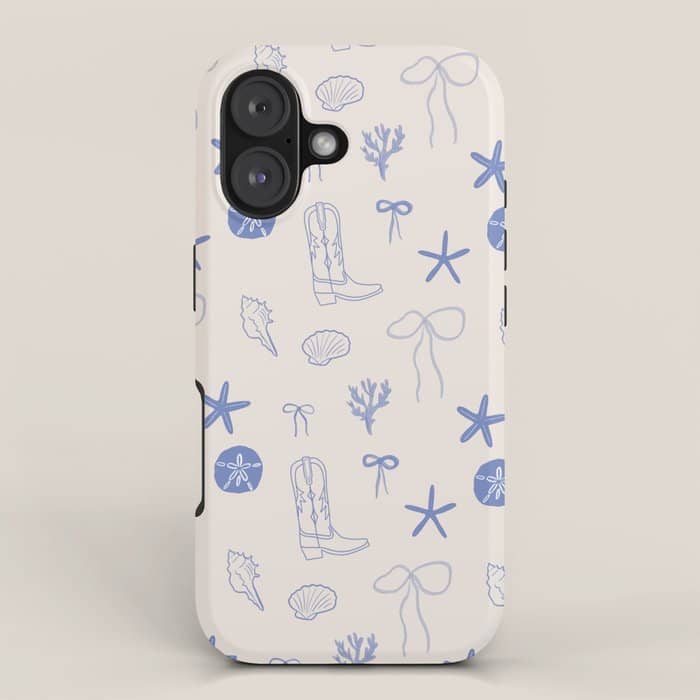 Coastal Cowgirl | Beachy Blue Seashells & Boots Iphone Case