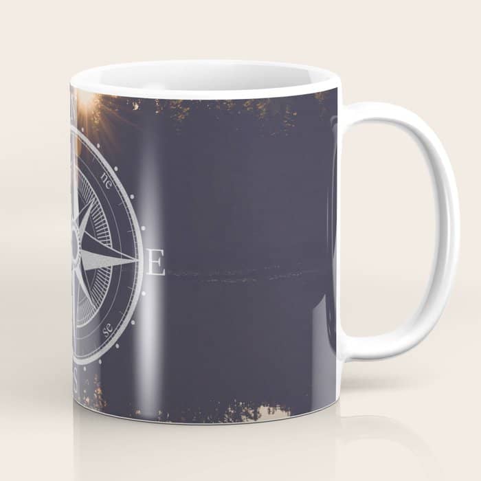 Wooded Lake Reflection Compass Coffee Mug