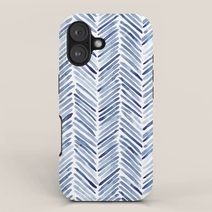 Indigo Herringbone - Watercolor Blue Chevron Iphone Case