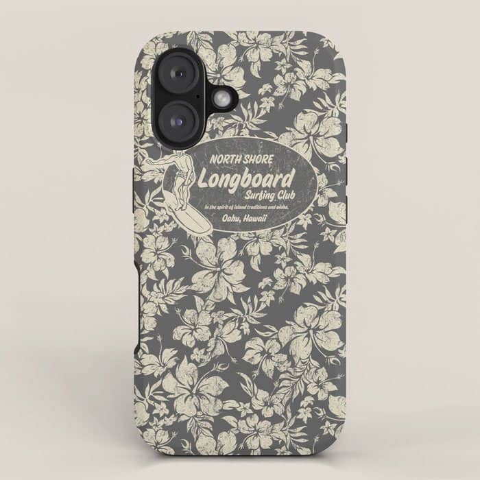 Club Surfing Longboard Logo And Hibiscus Hawaiian Print  Iphone Case