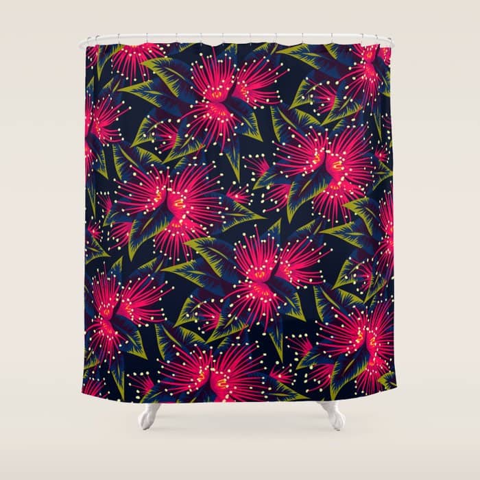 New Zealand Rata Floral Print (Night) Shower Curtain