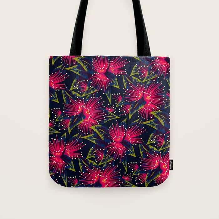 New Zealand Rata Floral Print (Night) Tote Bag