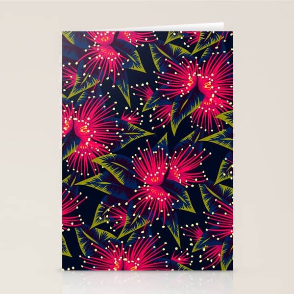 New Zealand Rata Floral Print (Night) Stationery Card