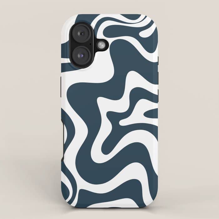 Liquid Swirl Abstract Pattern In Navy Blue And White Iphone Case
