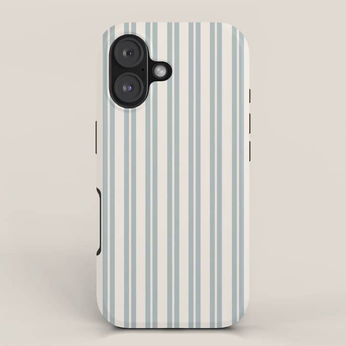 Classic Double Stripe Pattern In Cream And Light Blue-Gray Iphone Case