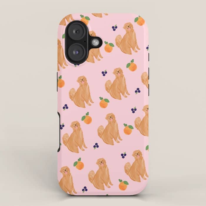 Golden Retriever And Fruits Pink Iphone Case
