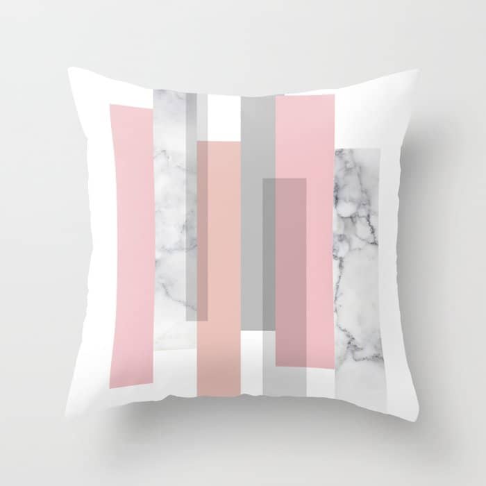 Stripes In Blush And Marble Throw Pillow