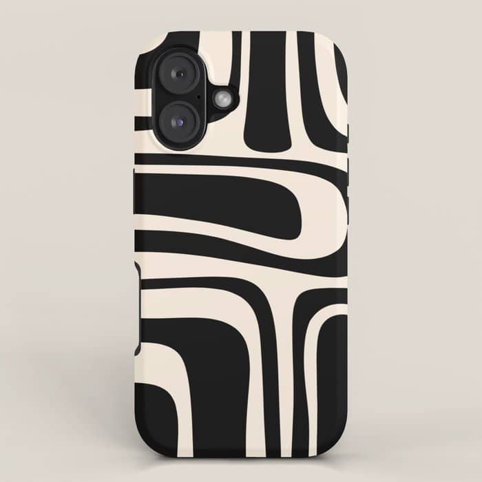 Palm Springs - Midcentury Modern Abstract Pattern In Black And Almond Cream  Iphone Case