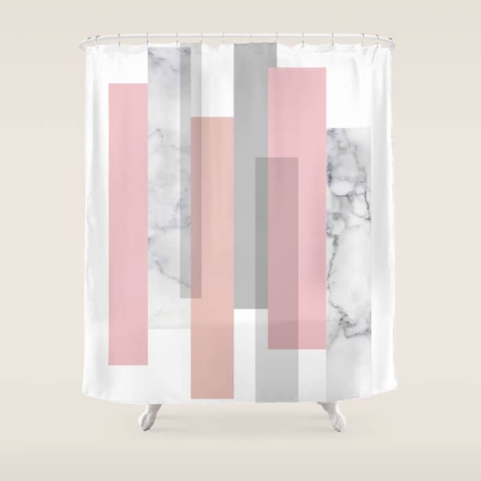 Stripes In Blush And Marble Shower Curtain