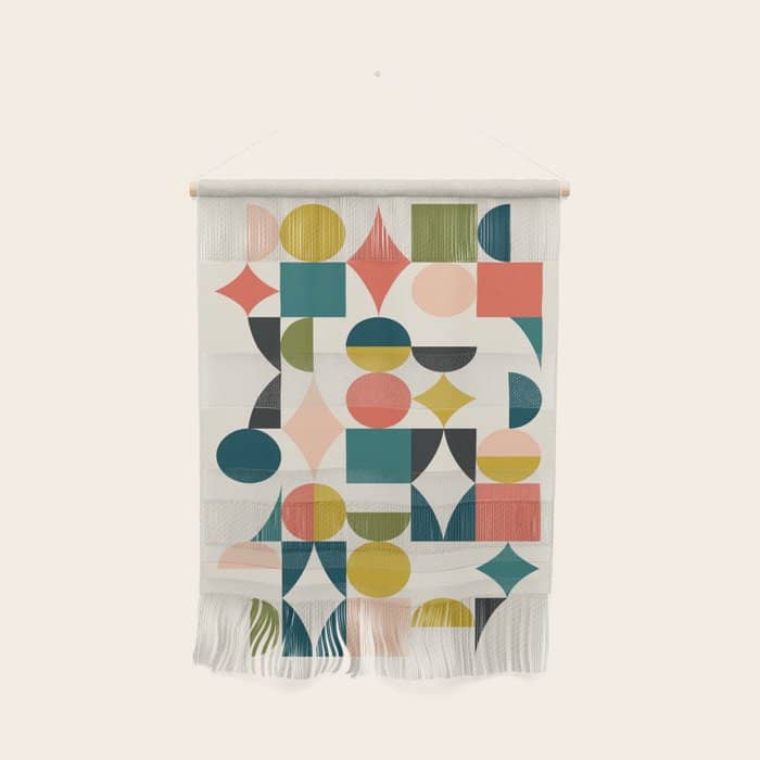 Mid Century Modern Abstract Colorful Shapes Funky Cool Minimalist Pattern Wall Hanging