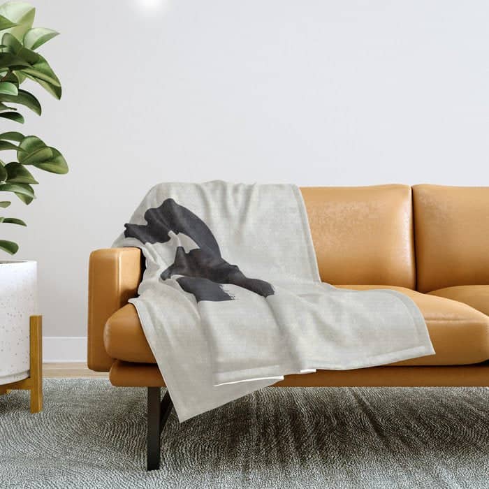 Black & White Minimalist Abstract Shapes Patterns Black Ink Painting Throw Blanket