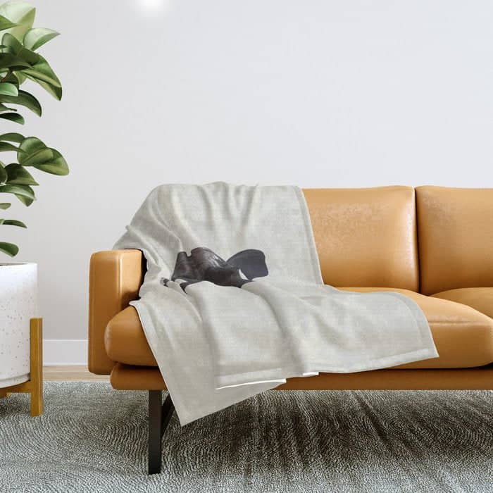 Black & White Minimalist Abstract Shapes Patterns Black Ink Painting Throw Blanket