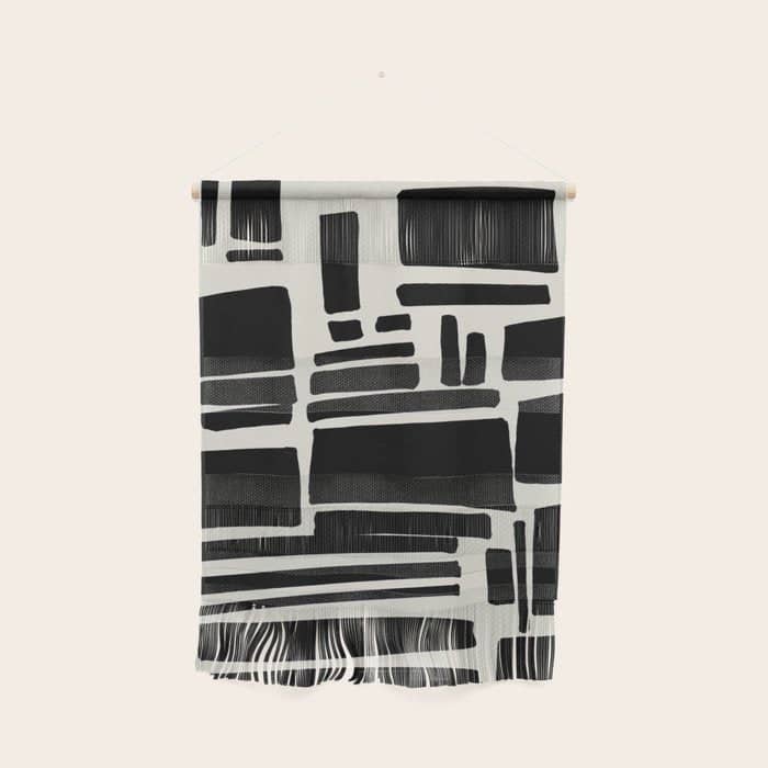 Black & White Minimalist Abstract Shapes Patterns Black Ink Painting Wall Hanging
