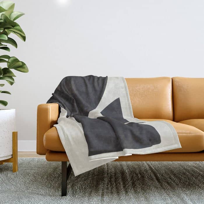 Black & White Minimalist Abstract Shapes Patterns Black Ink Painting Throw Blanket