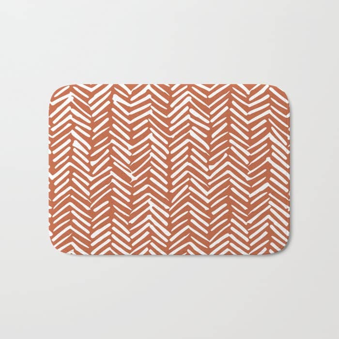 Boho, Abstract, Herringbone, Pattern, Terracotta Bath Mat