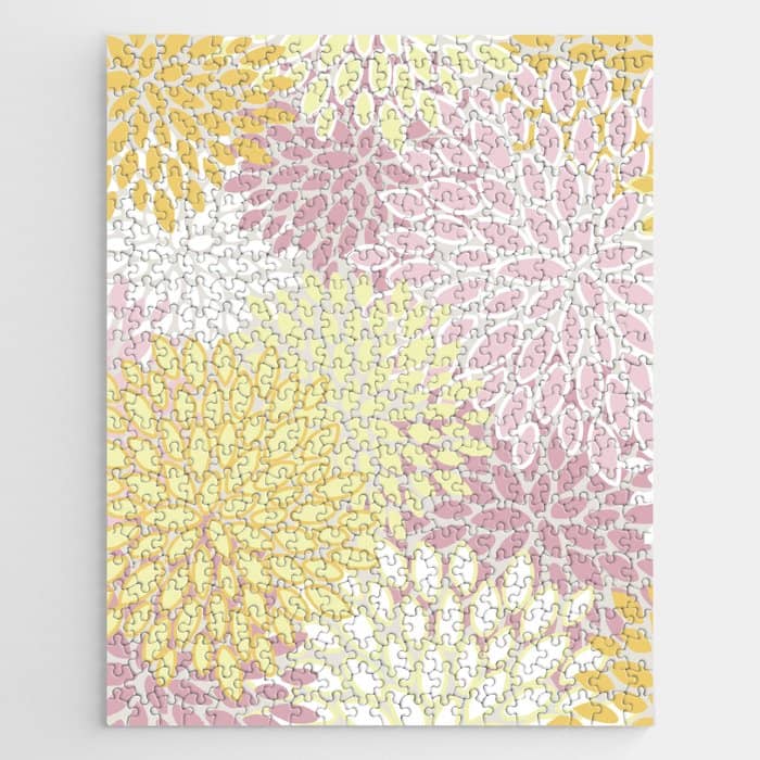 Floral Prints, Soft, Yellow And Pink, Design Prints Jigsaw Puzzle