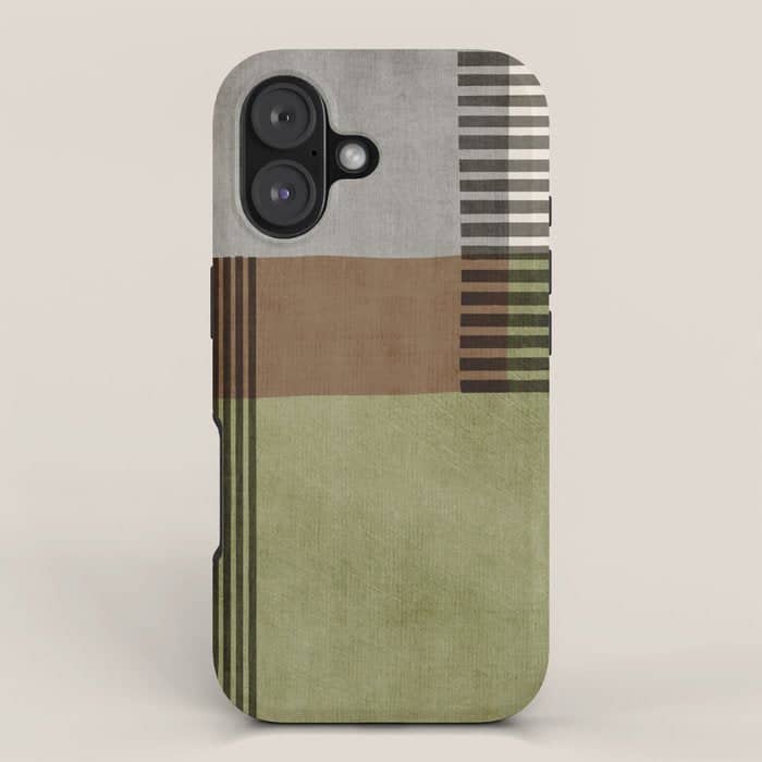 Olive Green Brown Gray Black Bold Lines Artwork Iphone Case