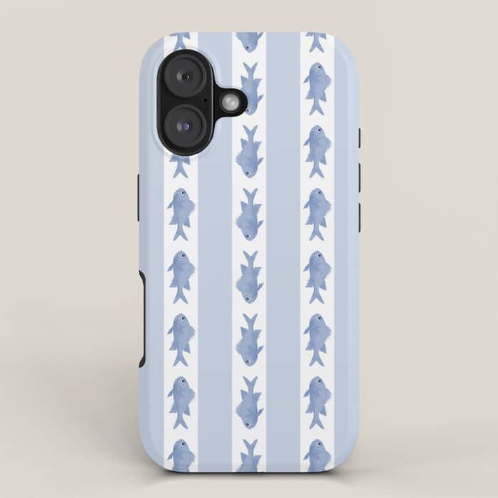 Coastal Fish Stripes Vintage Contemporary Pattern In Light Blue And White Iphone Case