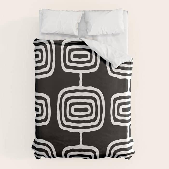 Mid Century Modern Atomic Rings Pattern 771 Black And White Duvet Cover