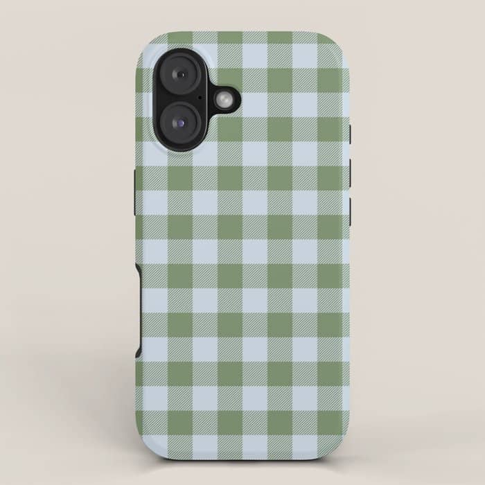 Gingham Plaid Pattern In Soft Sky And Sea Grass Tones Iphone Case
